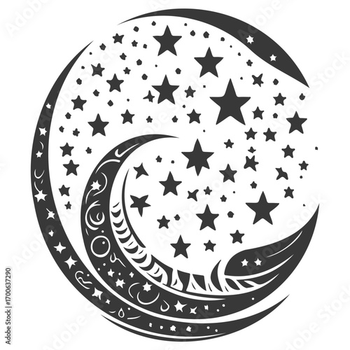Moon star ramadan arabic islamic illustration grey