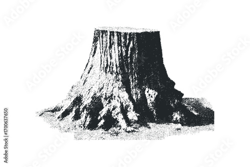 Textured tree stump on transparent background. Vector hand drawn illustration