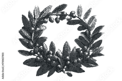 Halftone Laurel Wreath Transparent Clip Art. Vector hand drawn illustration