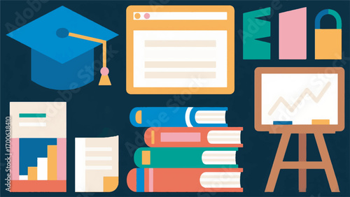 illustrations of various educational symbols vector design template