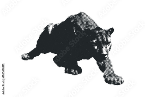 Black panther prowling image with halftone texture. Vector hand drawn illustration