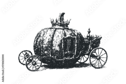 Fantasy pumpkin carriage with crown on transparent background. Vector hand drawn illustration