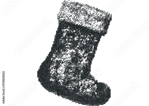 Christmas stocking formed from small dots on transparent background. Vector hand drawn illustration
