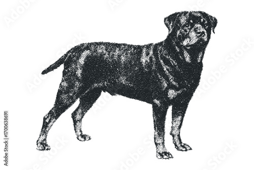 Stippled Rottweiler dog. Vector hand drawn illustration
