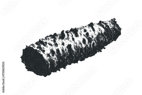 Rough textured cylindrical object with stippled effect. Vector hand drawn illustration