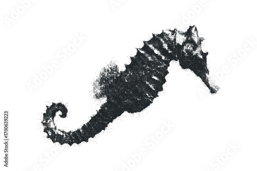 Seahorse textured image with dotted effect. Vector hand drawn illustration