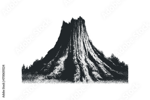 Misty Mountain Peak Silhouette Image. Vector hand drawn illustration