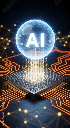 Abstract ai technology concept with glowing circuitry and digital sphere