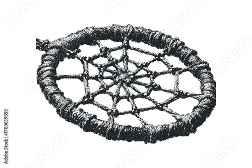 Handmade Native American Dreamcatcher on Transparent. Vector hand drawn illustration