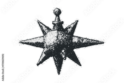 Eight Point Star Shape Fragmented Stipple Graphic. Vector hand drawn illustration