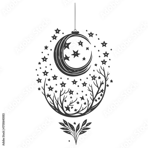 decoration hanging lantern moon star illustration grey