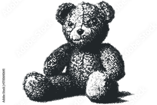 Textured teddy bear toy on white. Vector hand drawn illustration
