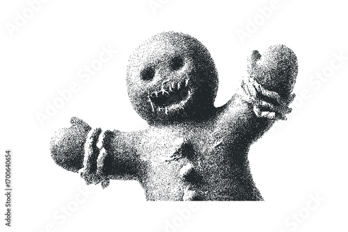 Crude Gingerbread Man Character with Wide Grinning Face on Transparent. Vector hand drawn illustration