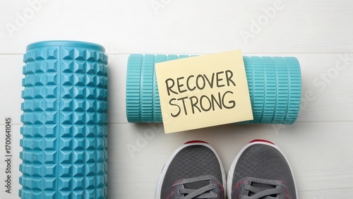 Fitness Recovery Tools with Foam Rollers and Note of Motivation