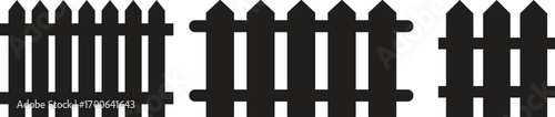 Wooden Fence Icon set. Classic Garden Fencing Symbol. Simple Wooden Fence cassic picket fence that embodies simplicity and security its clean lines and rustic charm.collection of Garden fence wooden.