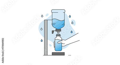 Stay refreshed filling water bottle at cooler, hydrating with pure clean water in office or home