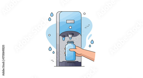 Stay hydrated with clean water filling a reusable bottle at a modern water cooler dispenser