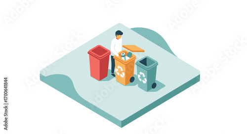 Man sorting waste into recycling bins for a sustainable future and environmental responsibility