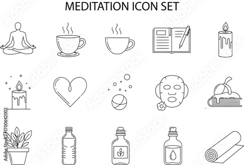 Hand drawn meditation icons set for wellness and relaxation apps and websites vector
