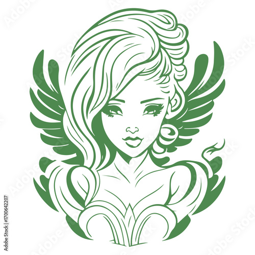 angel beauty girl illustration green