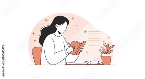 Woman thoughtfully journaling and studying, fostering creativity and personal growth