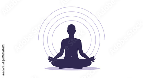 Person meditating peacefully with radiating energy circles, calm mind, spiritual awakening, wellness concept