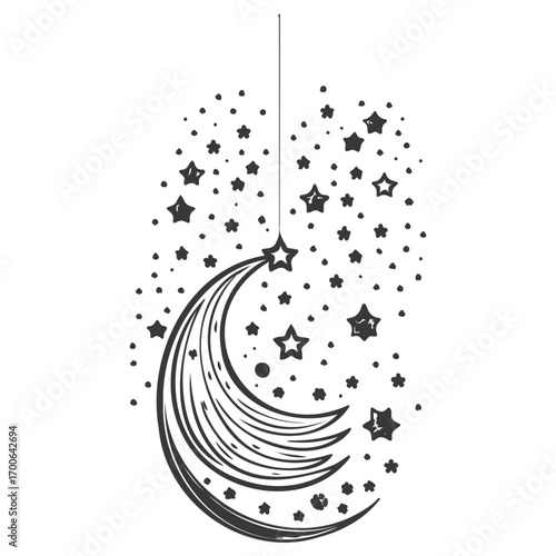 hanging moon star Ramadan illustration grey