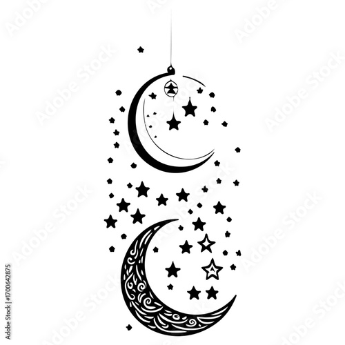 decoration hanging lantern moon star illustration sketch hand draw