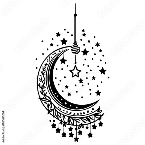 hanging moon star Ramadan illustration sketch draw