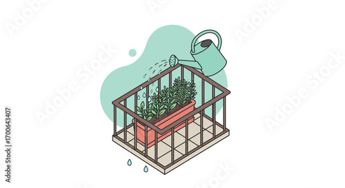 Isometric Balcony Garden Watering