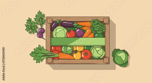 Fresh Vegetables in Wooden Crate Illustration