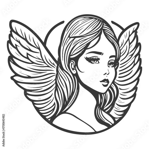 angel beauty girl illustration grey