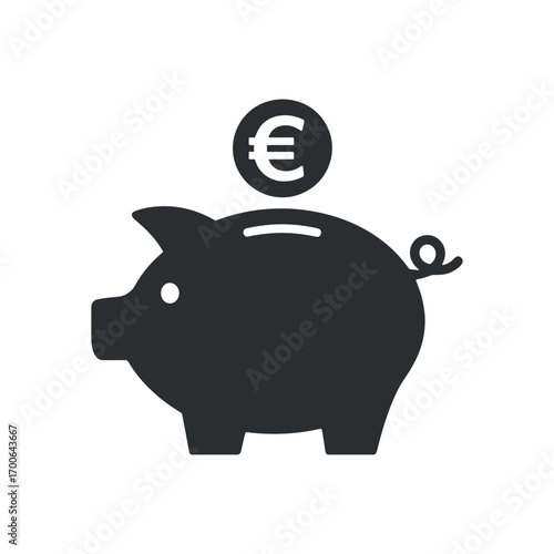 Piggy Bank with Euro Coin Icon Isolated on Transparent Background for Finance and Savings Design Vector