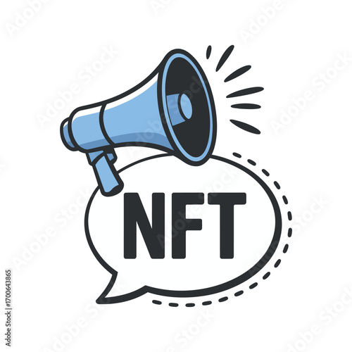 NFT Megaphone Icon Vector Illustration Symbol of Digital Art and Cryptocurrency Isolated on Transparent