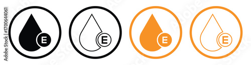 Vitamin E Capsule Icon Set – Flat Pill, Gold Vector Illustration for Skincare.