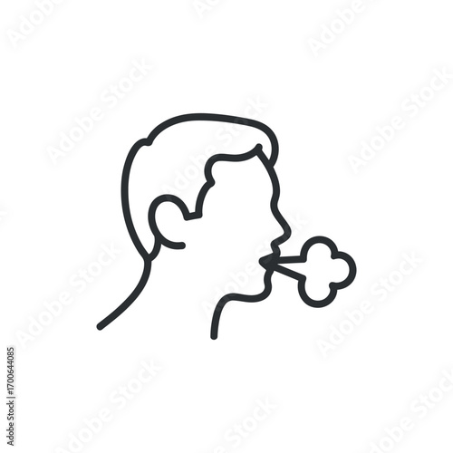 Coughing Person Outline Icon on Transparent Background Depicting Illness and Respiratory Health Concerns
