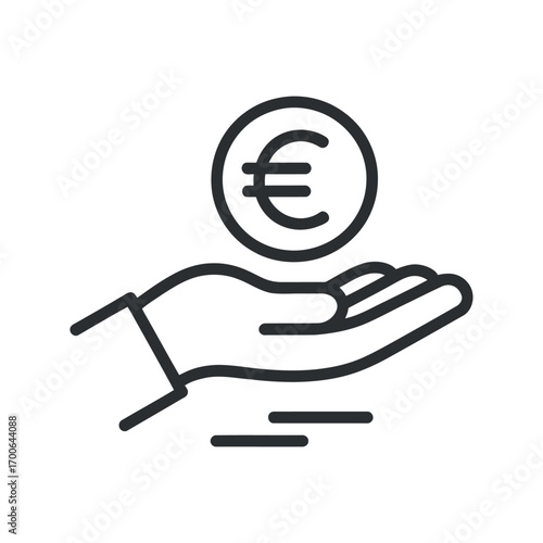 Hand Holding Euro Coin Icon for Financial Support, Investment, and Currency Exchange in European Markets