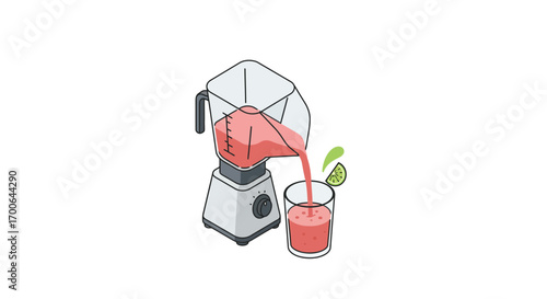 Refreshing fruit smoothie being prepared with a blender, pouring into a glass for delicious refreshment