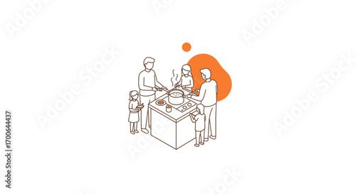 Heartwarming family cooking together around kitchen island, creating memories and sharing love at home