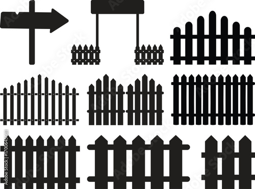 Wooden Fence Icon set. Classic Garden Fencing Symbol. Simple Wooden Fence cassic picket fence that embodies simplicity and security its clean lines and rustic charm.collection of Garden fence wooden.