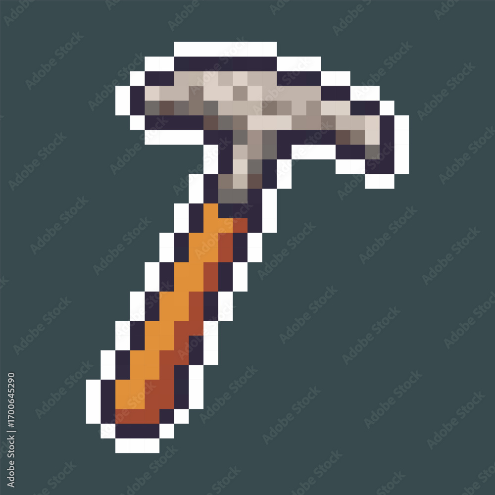 Fototapeta premium iron hammer tool in pixel art style