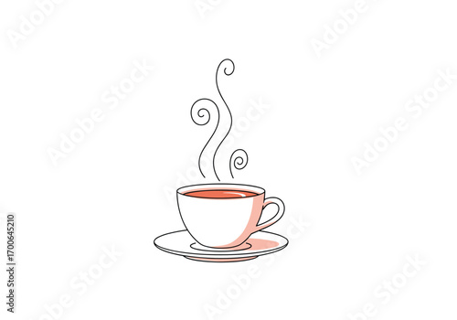 A warm cup of tea with steam rising in gentle swirls and a white background