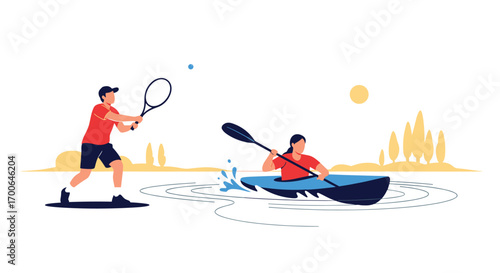 Active summer fun two people enjoying recreational sports on a sunny day