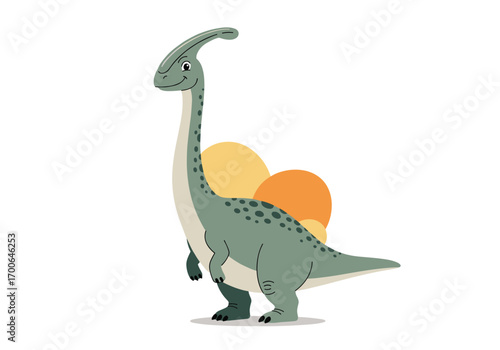 Cute parasaurolophus dinosaur illustration with spheres