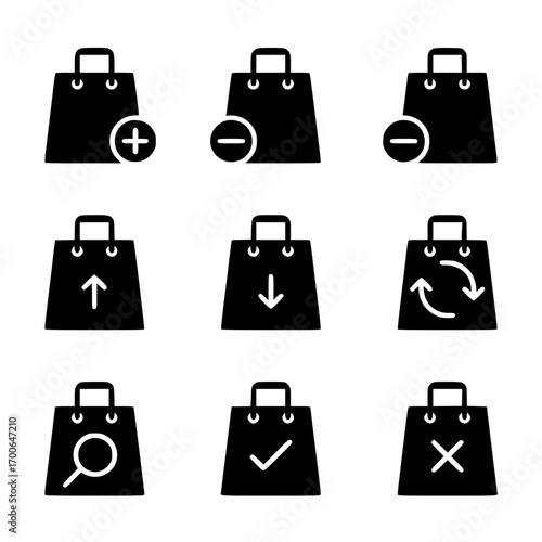 Shopping Bag Icons Set with Various E-commerce Symbols