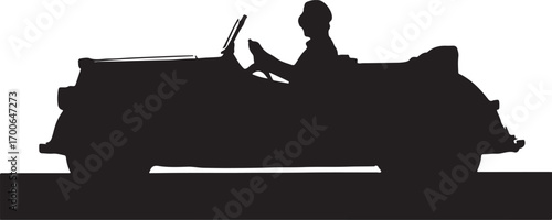 Silhouette of a person driving a vintage convertible car vector illustration