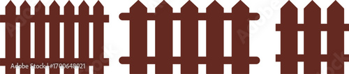 Wooden Fence Icon set. Classic Garden Fencing Symbol. Simple Wooden Fence cassic picket fence that embodies simplicity and security its clean lines and rustic charm.collection of Garden fence wooden.