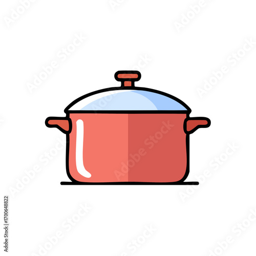 A vibrant illustration of a red cooking pot with a lid, perfect for culinary themes