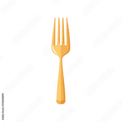 A golden fork in a simple style, ideal for culinary projects. Its design is clean, modern, and appealing for various uses.