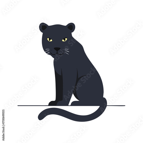 A sleek black panther illustrated with a confident gaze, posing in a simplified, yet striking manner.